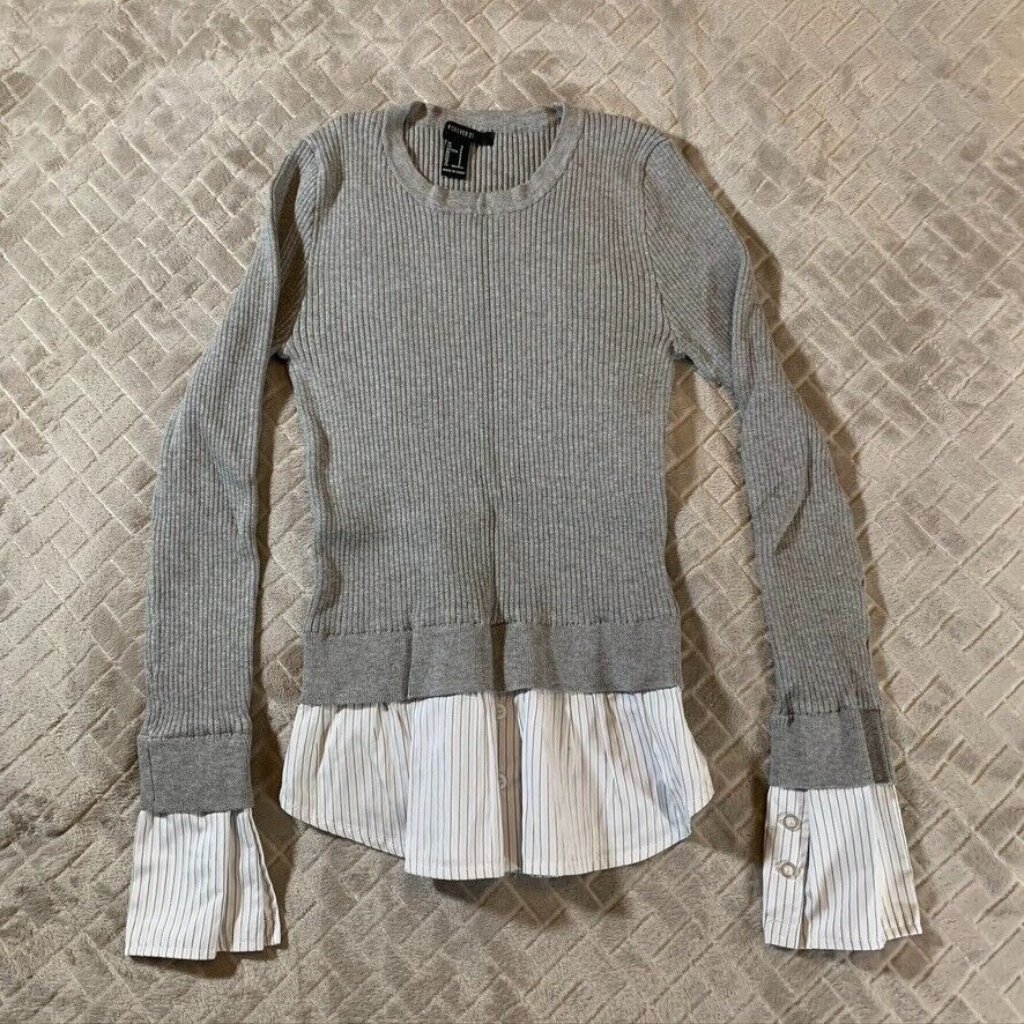 Forever 21 Womens Small Sweater Gray Crew Neck Fitted Business Office Career